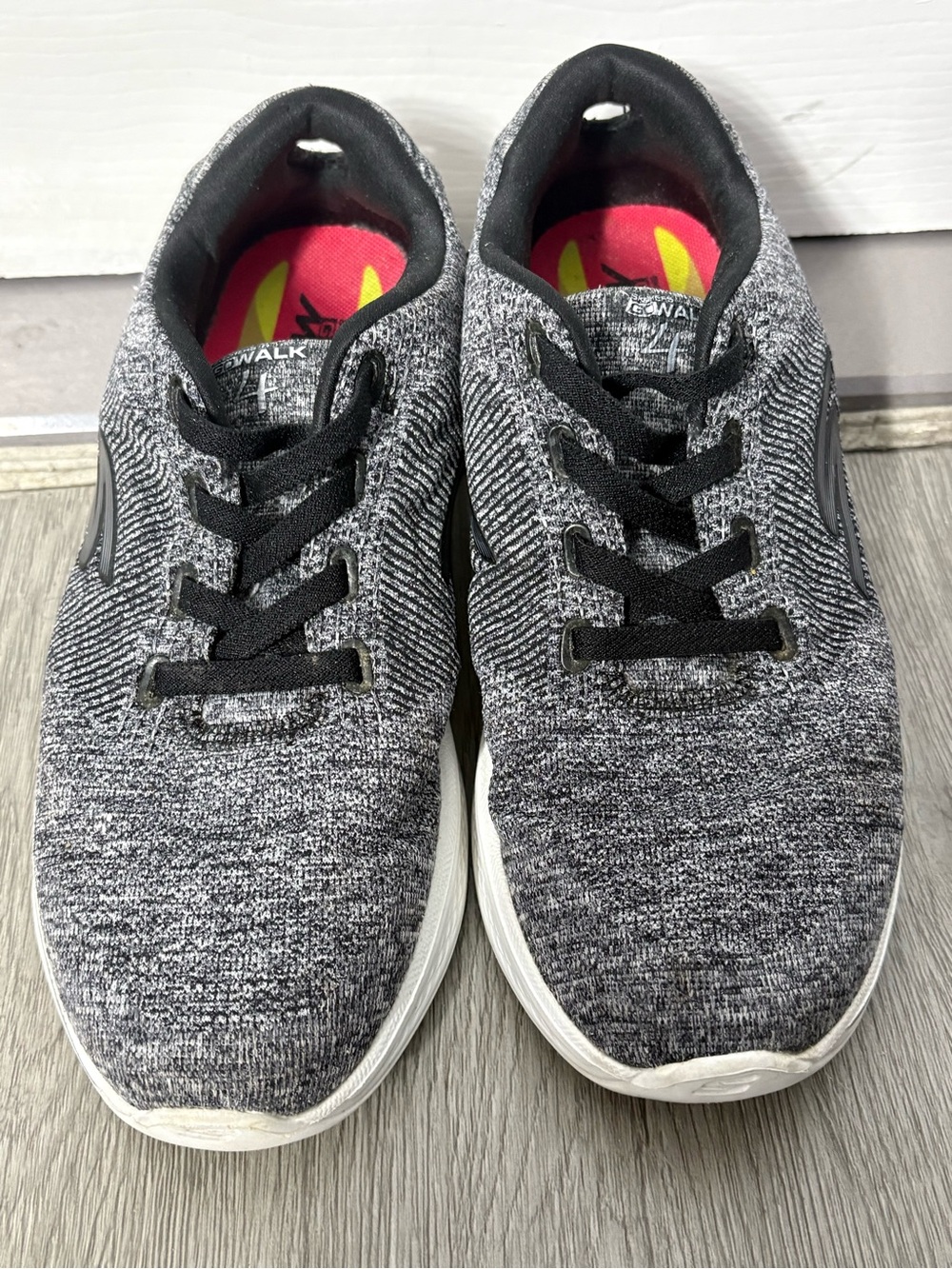Skechers Black Knit Sneakers with Pink and Neon Yellow Insole